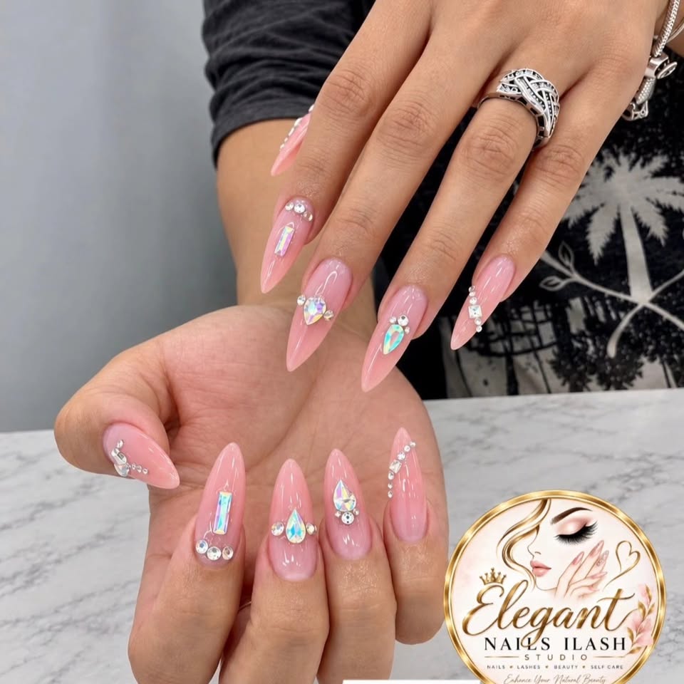 Signature Pink Crystal Stiletto Nail Extensions